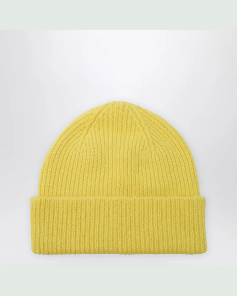 Le Bonnet Beanie aus Wolle und Caregora in Acid Yellow Yellow