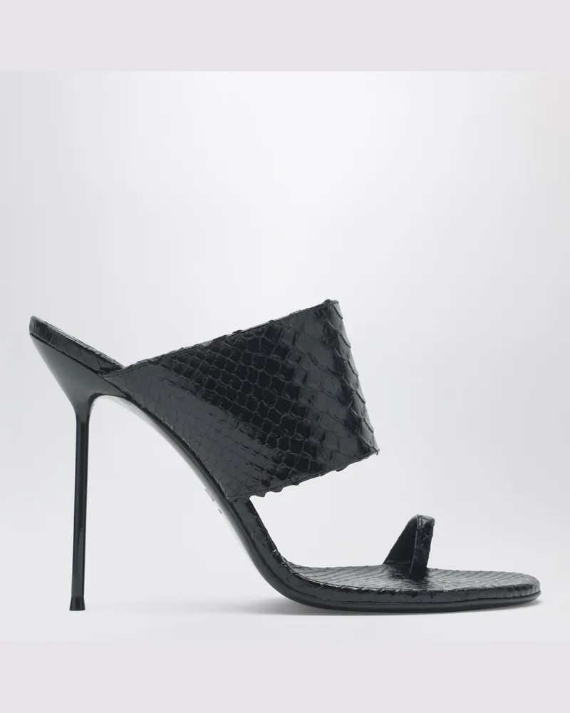 Paris Texas Lidia Zehentrenner-Mule aus schwarzem Leder mit Python-Optik Black