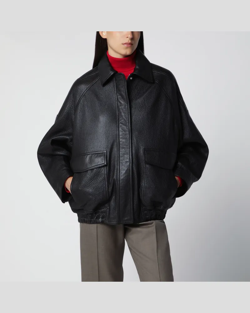 Róhe Schwarze Jacke aus genarbtem Leder Black