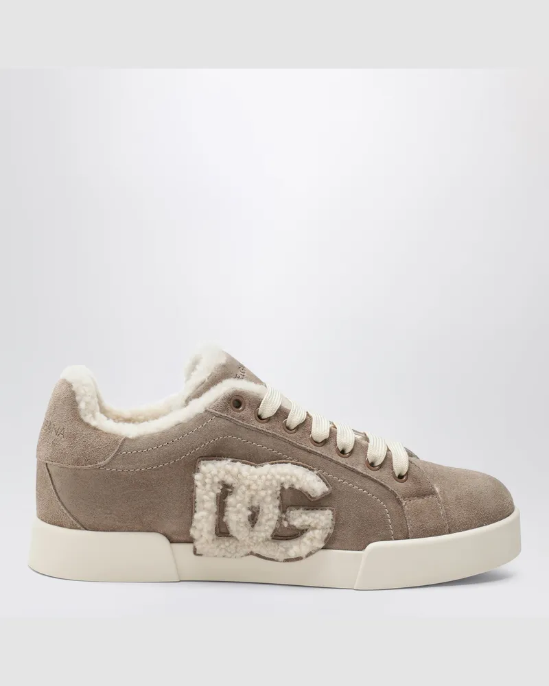 Dolce & Gabbana Portofino Light Sneaker aus Kalbsleder, taupe/creme Brown