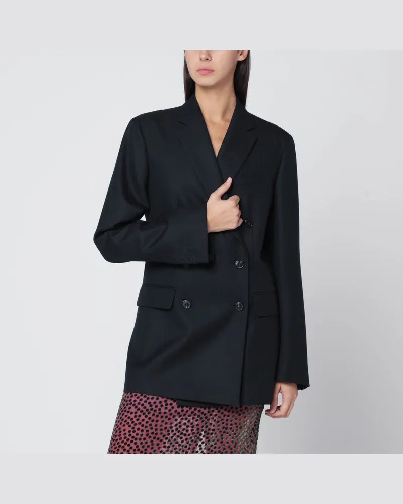 Dries van Noten Dunkelblaue, zweireihige Wolljacke Blau
