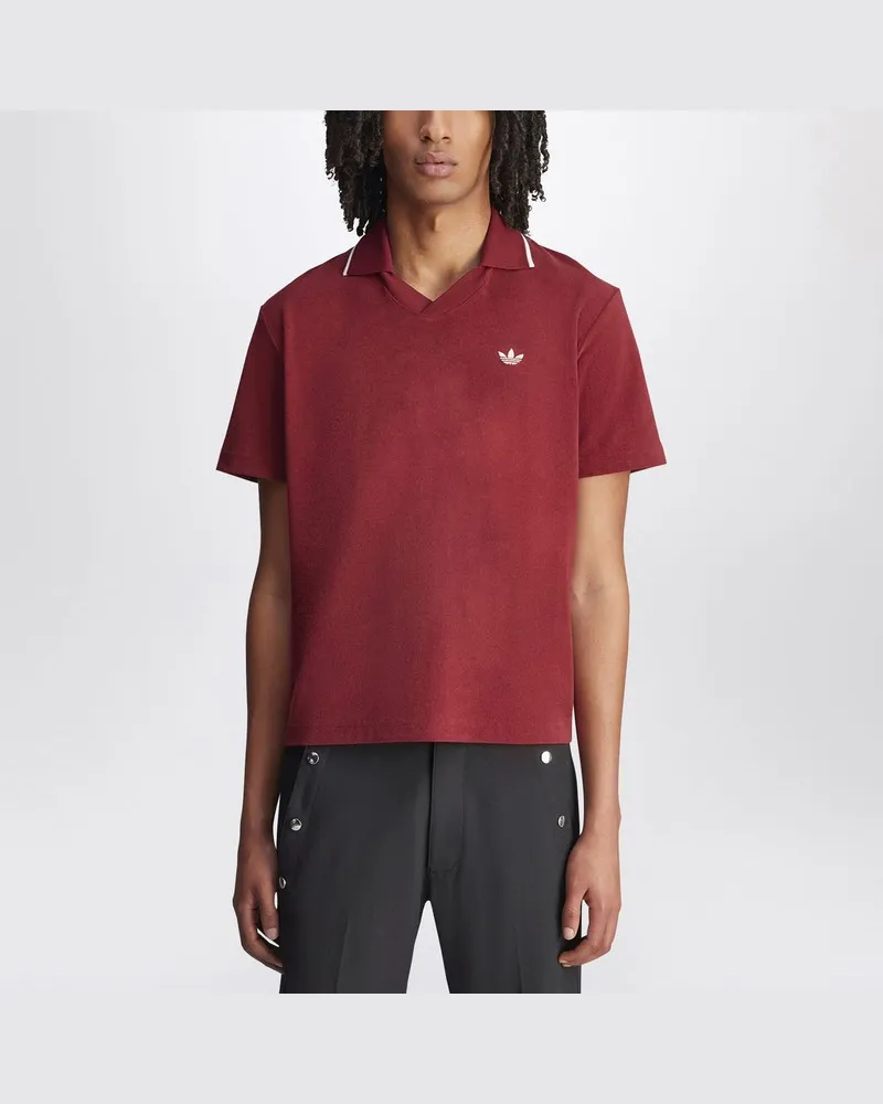 adidas Bordeauxfarbenes Poloshirt aus Baumwollmischung Burgunderrot