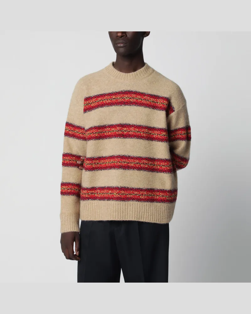 Dries van Noten Beiger gestreifter Pullover aus Wollmischung Beige