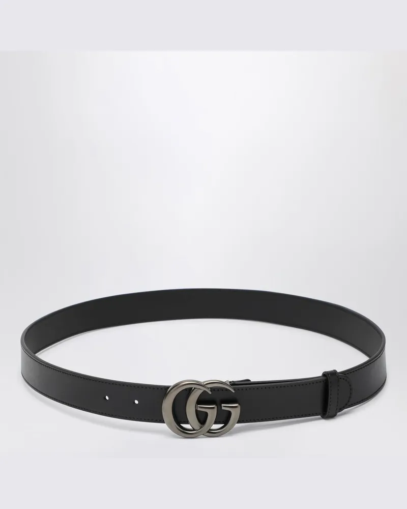 Gucci Schwarzer Ledergürtel mit GG Marmont-Schnalle Schwarz
