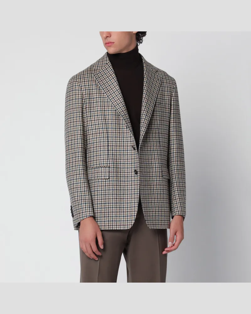 Tagliatore Einreihige Jacke mit Vichy-Muster in Tabakfarbe Brown