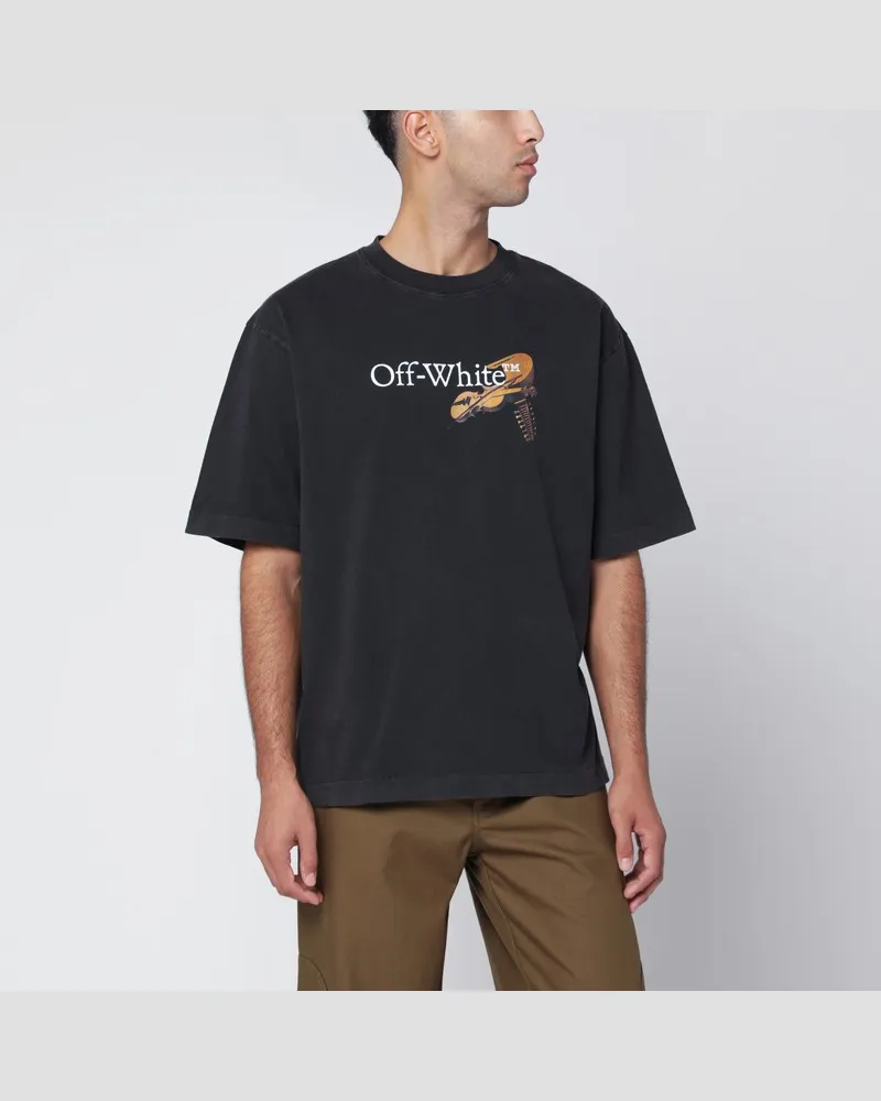 OFF-WHITE Verwaschenes schwarzes Cupid Arrow Skate Logo T-Shirt Schwarz