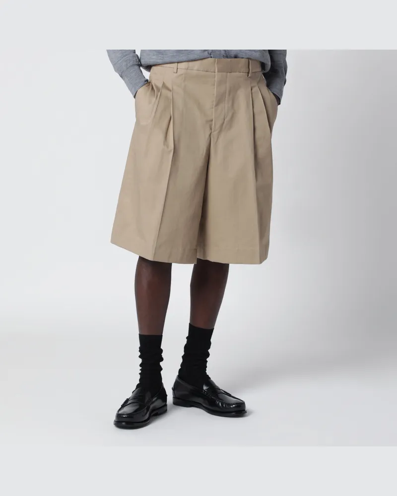 AMI Paris Beige Bermuda-Shorts mit Bundfalten aus Baumwolle 