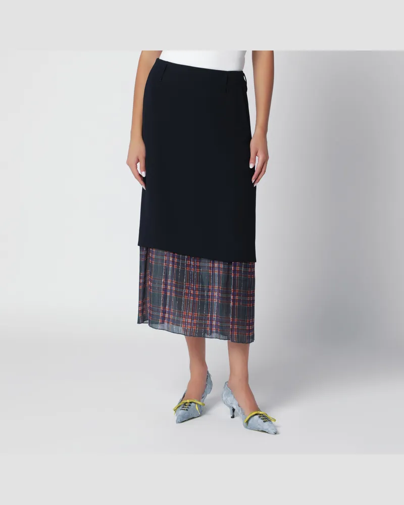 Dries van Noten Marineblauer Midirock mit Karoeinsatz Blue