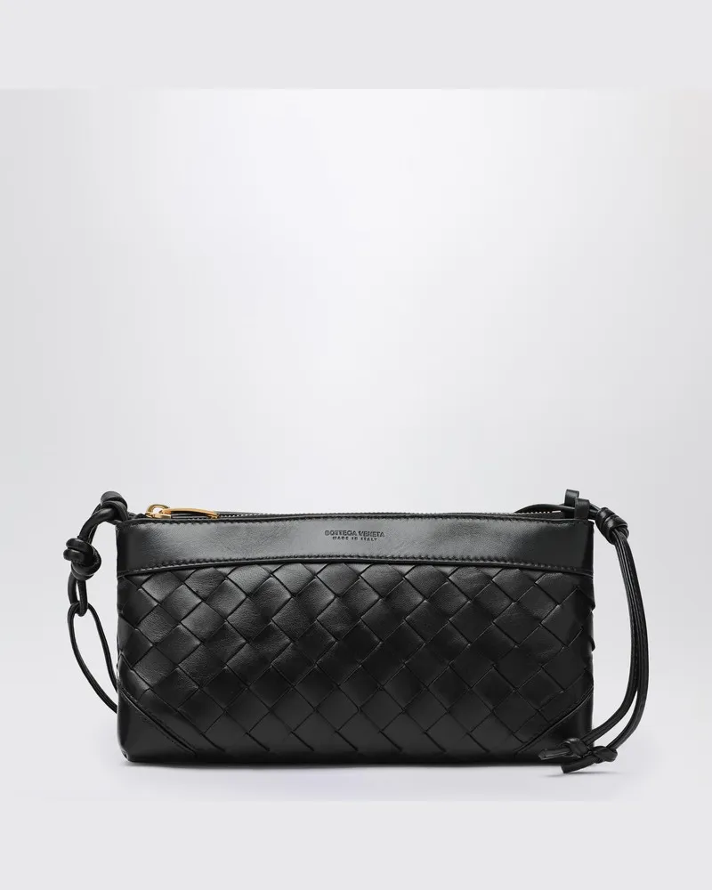 Bottega Veneta Schwarze Double Patch Tasche aus Leder und Intrecciato Schwarz
