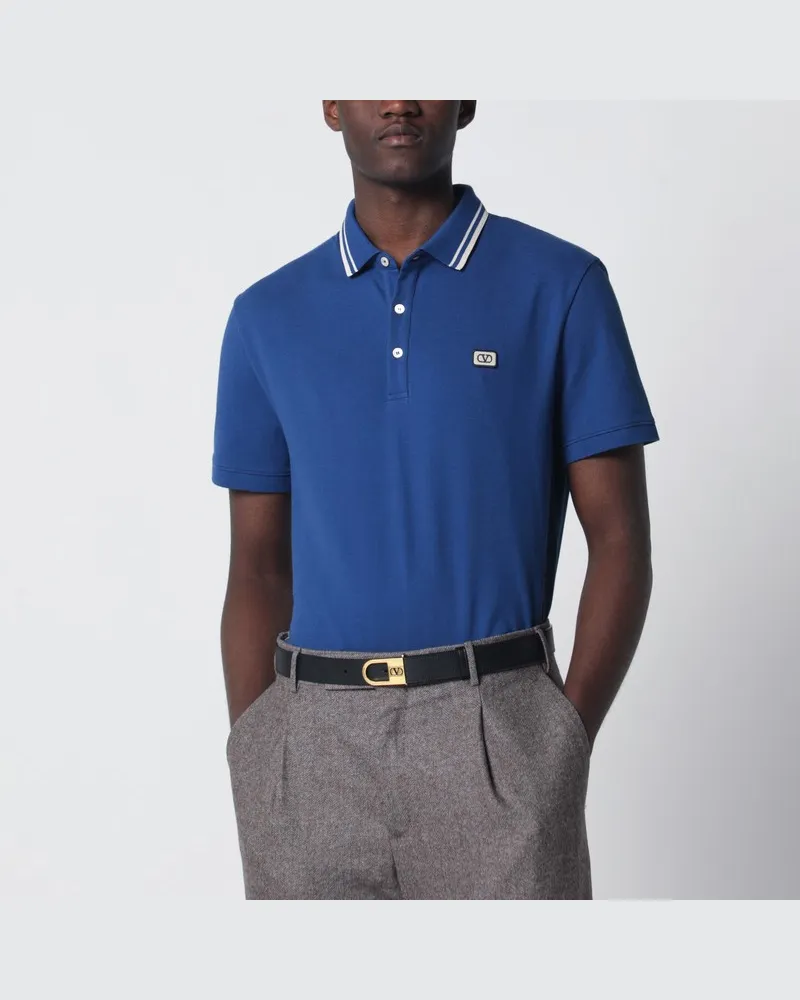 Valentino Garavani Blaues Poloshirt mit Vlogo-Patch Blau