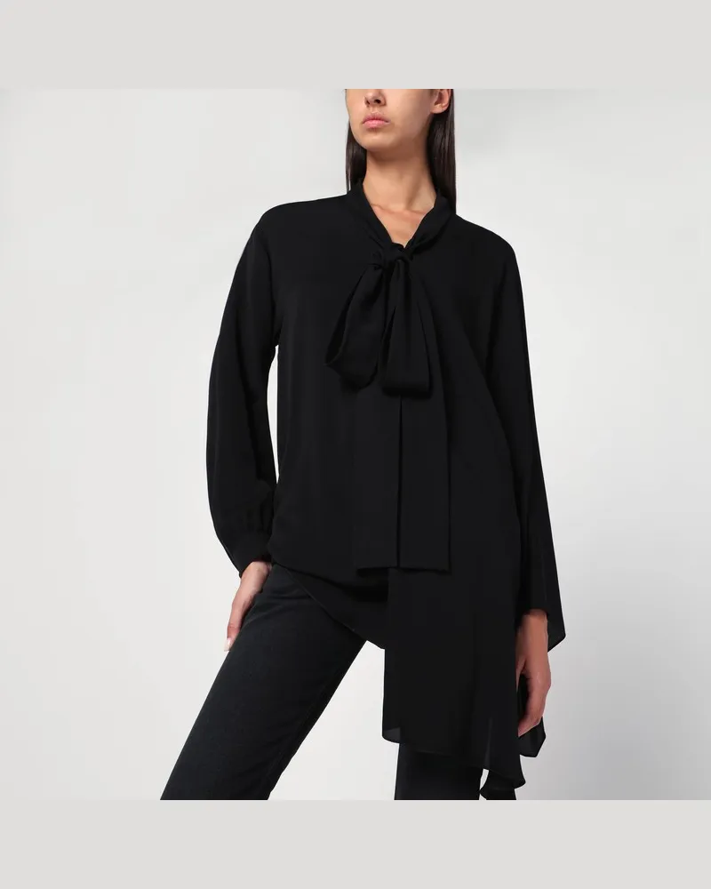 Balenciaga Asymmetrische schwarze Seidenbluse mit Schal Schwarz