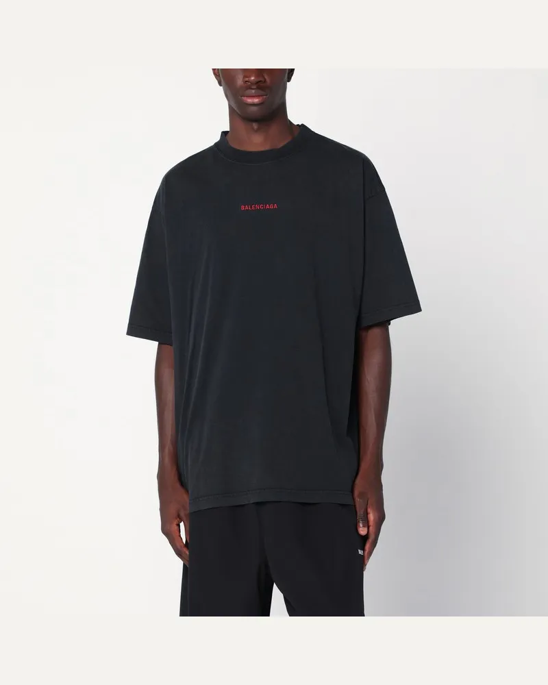 Balenciaga Verwaschen schwarzes  Back Medium Fit T-Shirt Schwarz