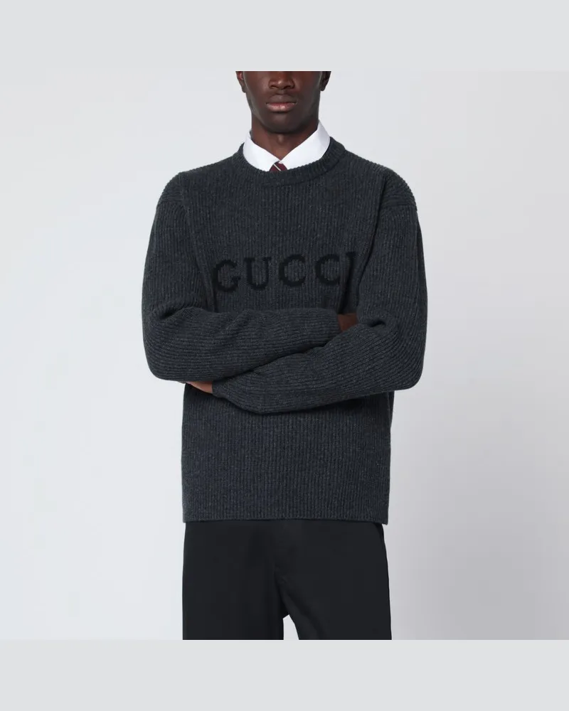 Gucci Grauer Pullover aus Wolle und Kaschmir Schwarz