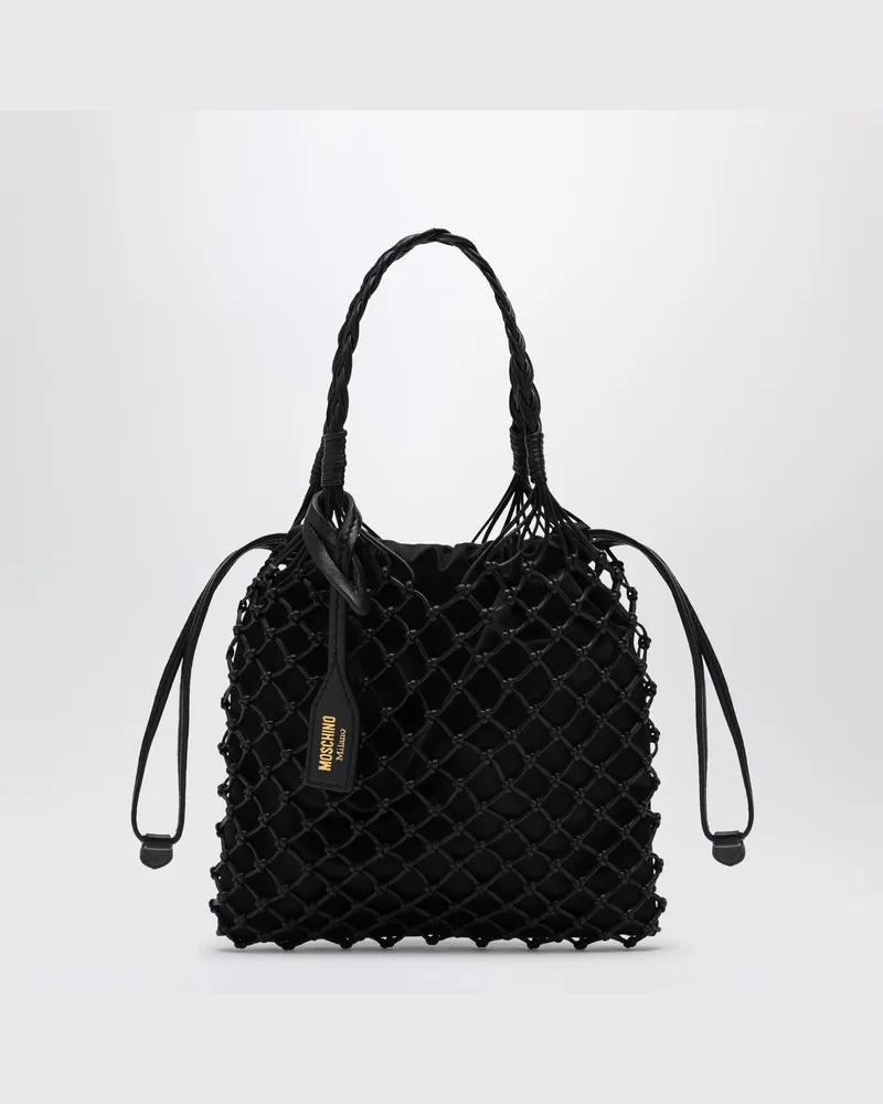 Moschino Schwarze Tasche Basket Net aus Nappaleder Schwarz