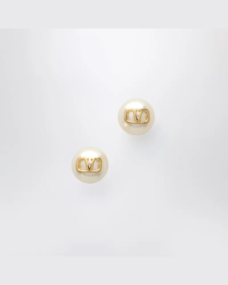 Valentino Garavani Goldfarbene Ohrringe mit Perle mit VLogo Signature Metallisch
