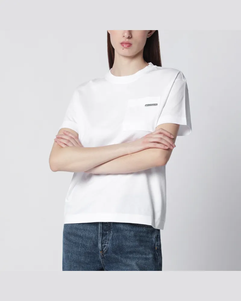 Brunello Cucinelli Weißes Baumwoll-T-Shirt mit Shiny Tab White