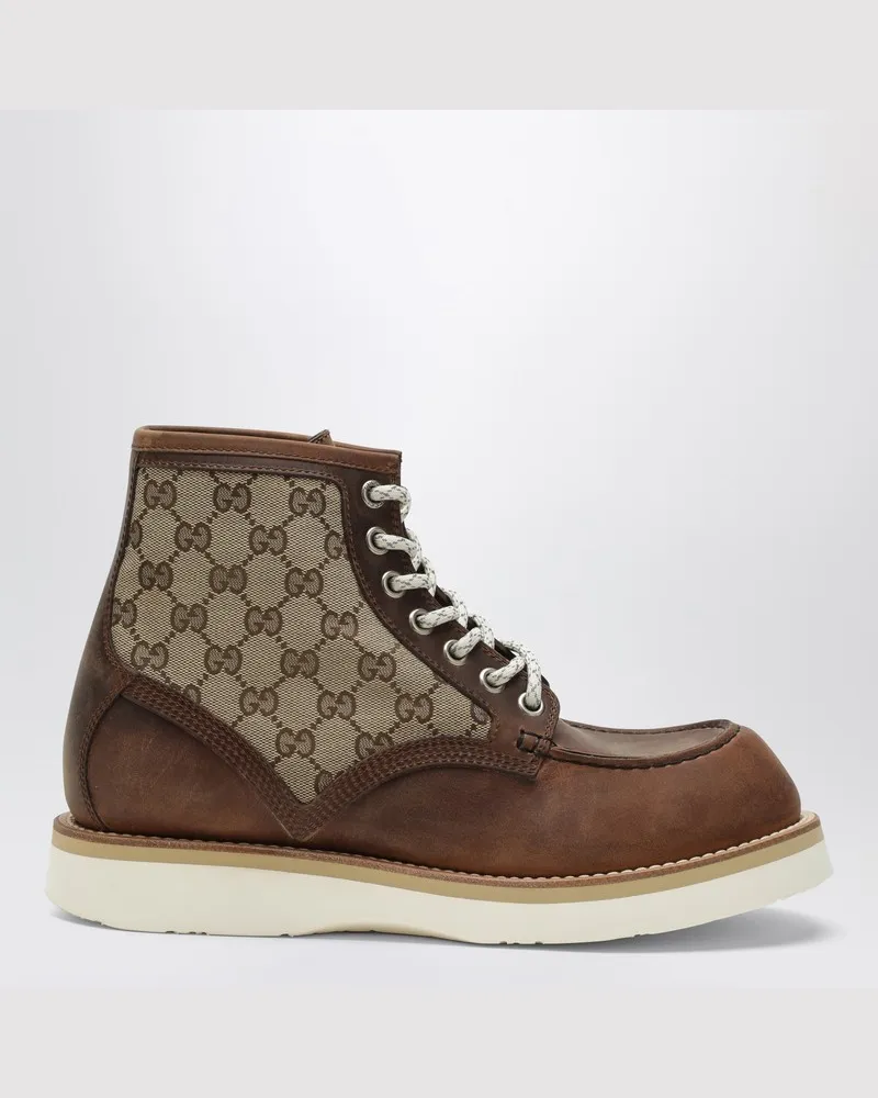Gucci Schnürstiefelette mit GG-Einsatz Braun