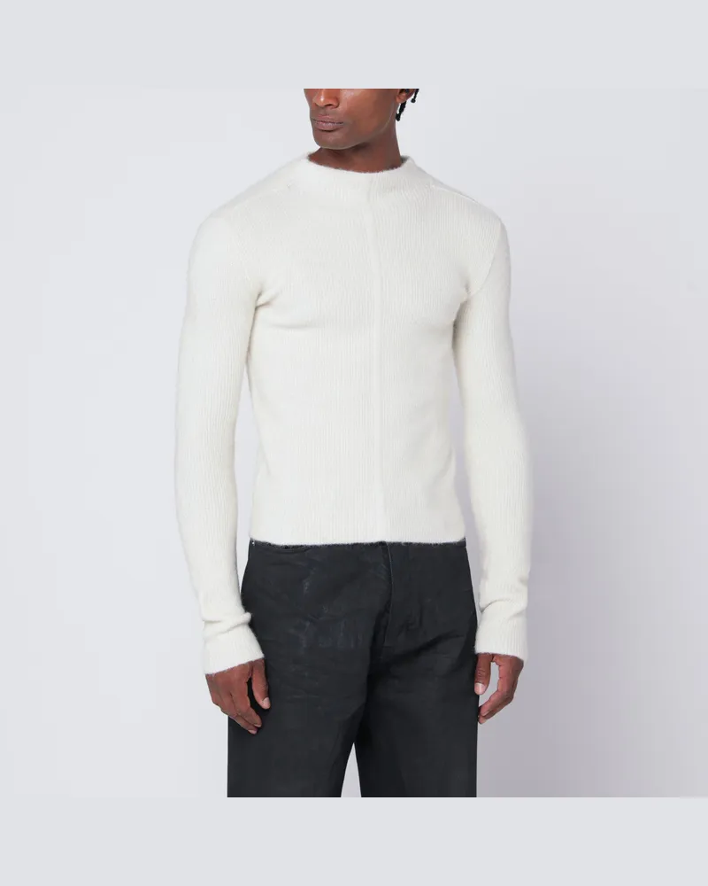 Rick Owens Weißer Rippstrickpullover aus Alpakamischung 