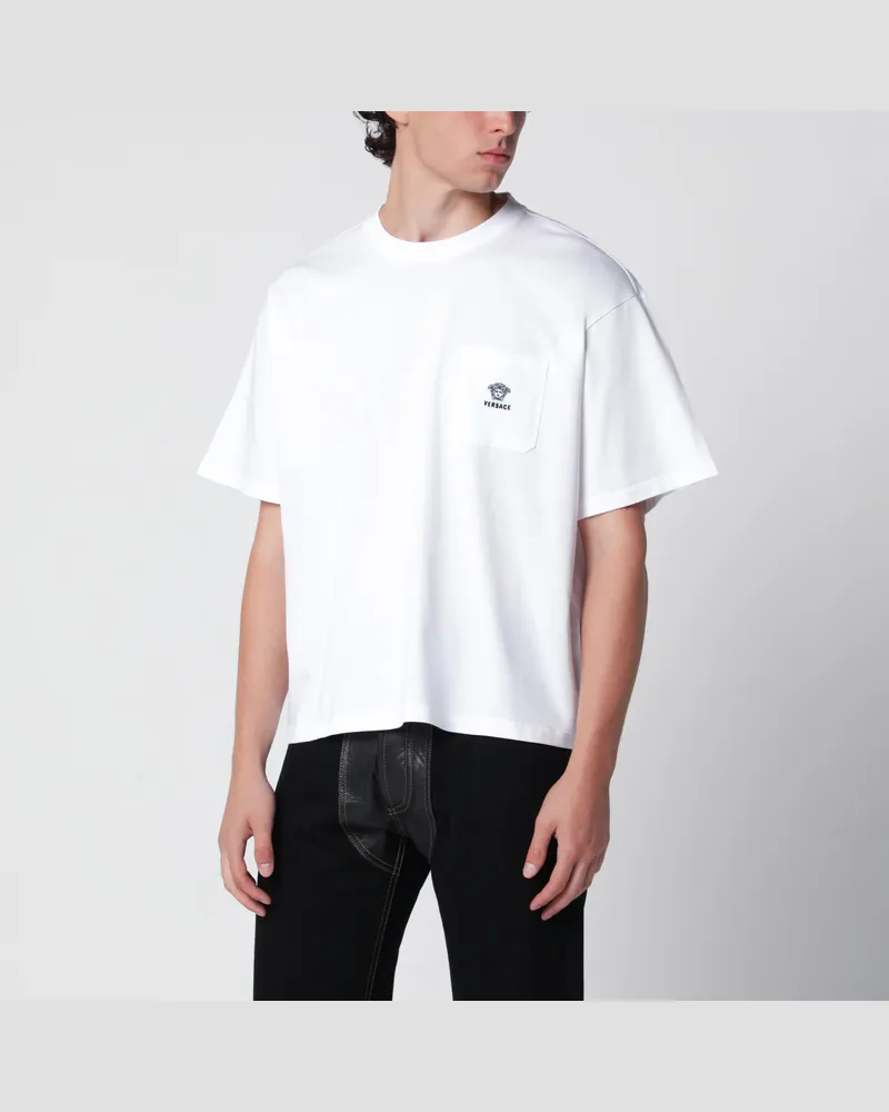 Versace Weißes T-Shirt aus Baumwolljersey mit Medusa-Stickerei White