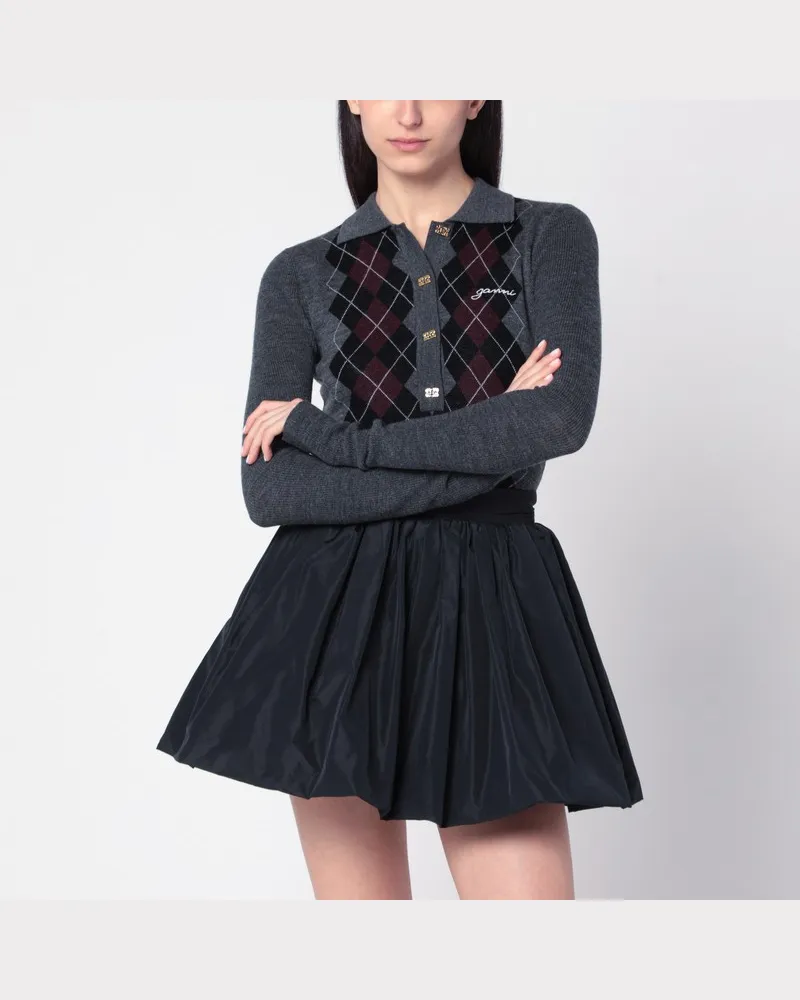 Ganni Graues Poloshirt mit Wollrauten Grau
