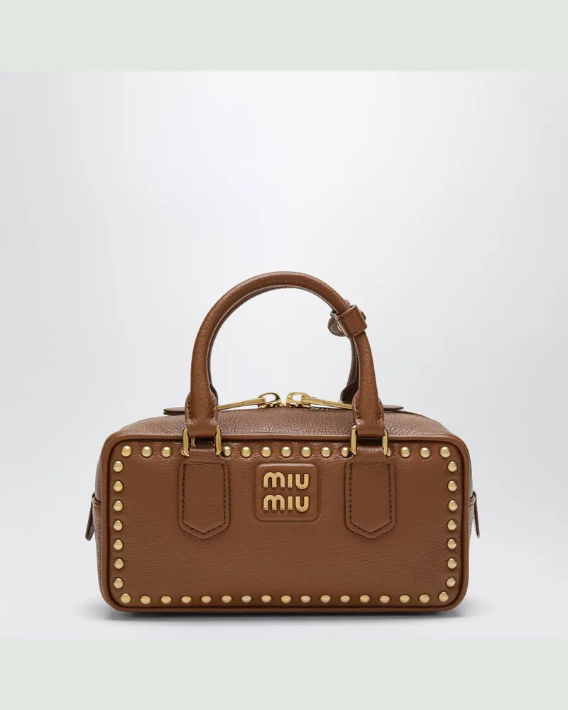 Miu Miu Arcadie Tasche aus Nappaleder in Brandy mit Nieten Brown