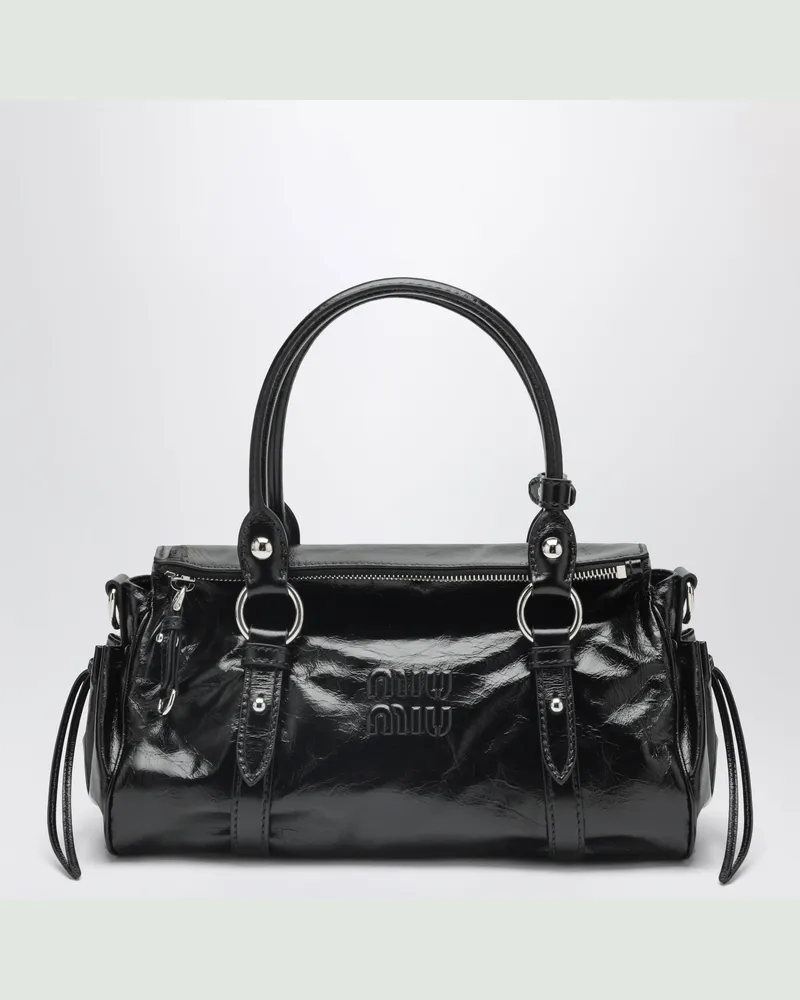 Miu Miu Schwarze, glänzende Lederhandtasche Black