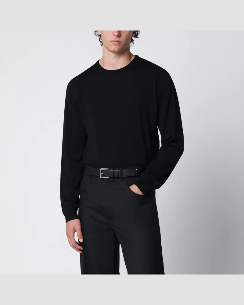 Roberto Collina Schwarzer Rundhals-Strickpullover aus Wolle Black