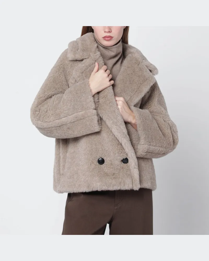 Max Mara Sandfarbener Teddy-Mantel aus Alpaka und Kaschmir Beige