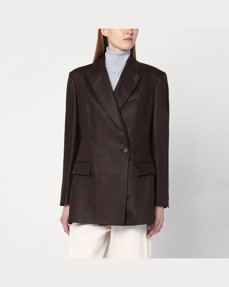 Brunello Cucinelli Glänzende braune Jacke aus Leinen-Twill Braun