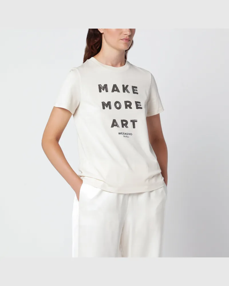 Max Mara Cremefarbenes T-Shirt aus Baumwolle mit Logoprint Beige