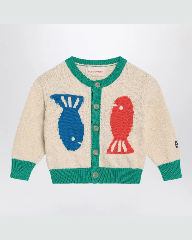 BOBO CHOSES Strickjacke Lucky Fish elfenbein/grün Multicolor