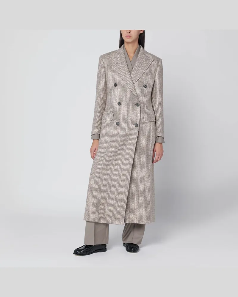 Tagliatore Beige doppelt gefütterter Fischgrätenmantel Beige