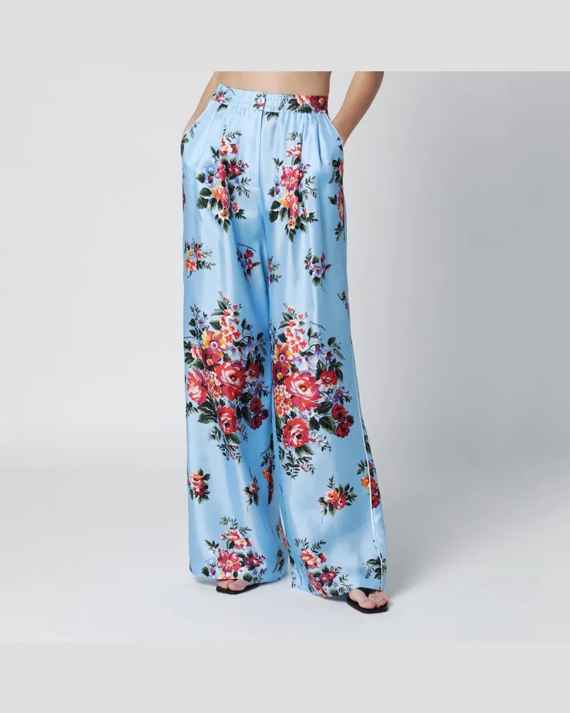 Dolce & Gabbana Hose aus Seidentwill mit Blumenprint Hellblau