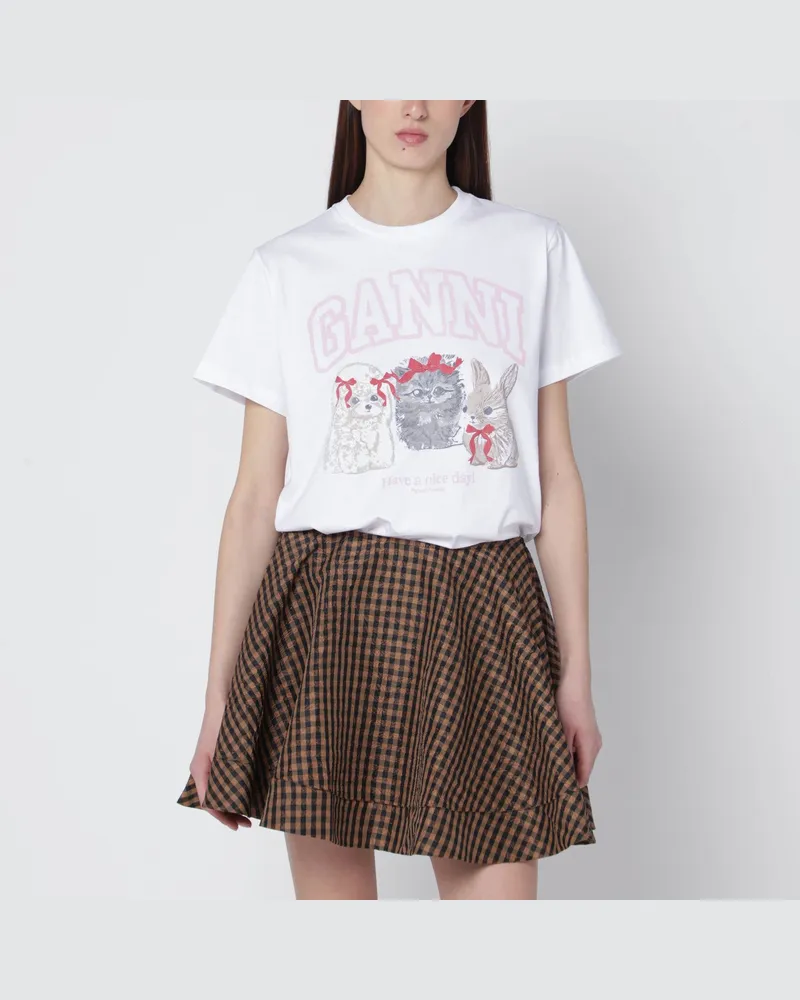Ganni Weißes T-Shirt mit Logoprint White