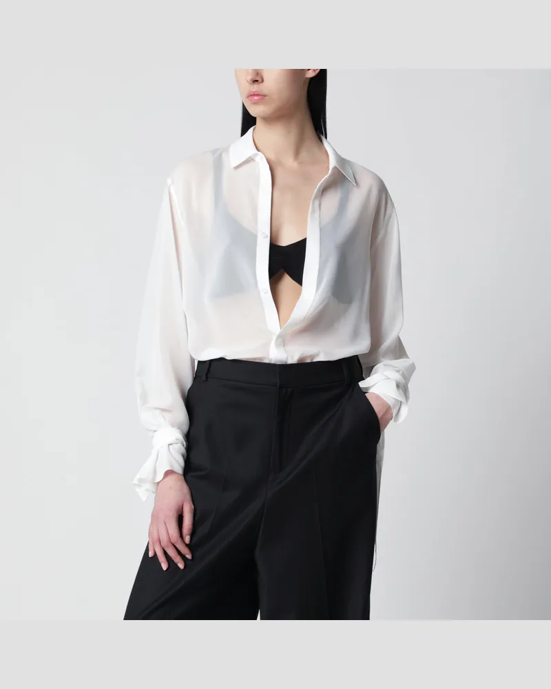 FRANKIE Shop Chiffonbluse Verlin transparent mit Bindemanschetten, weiß White
