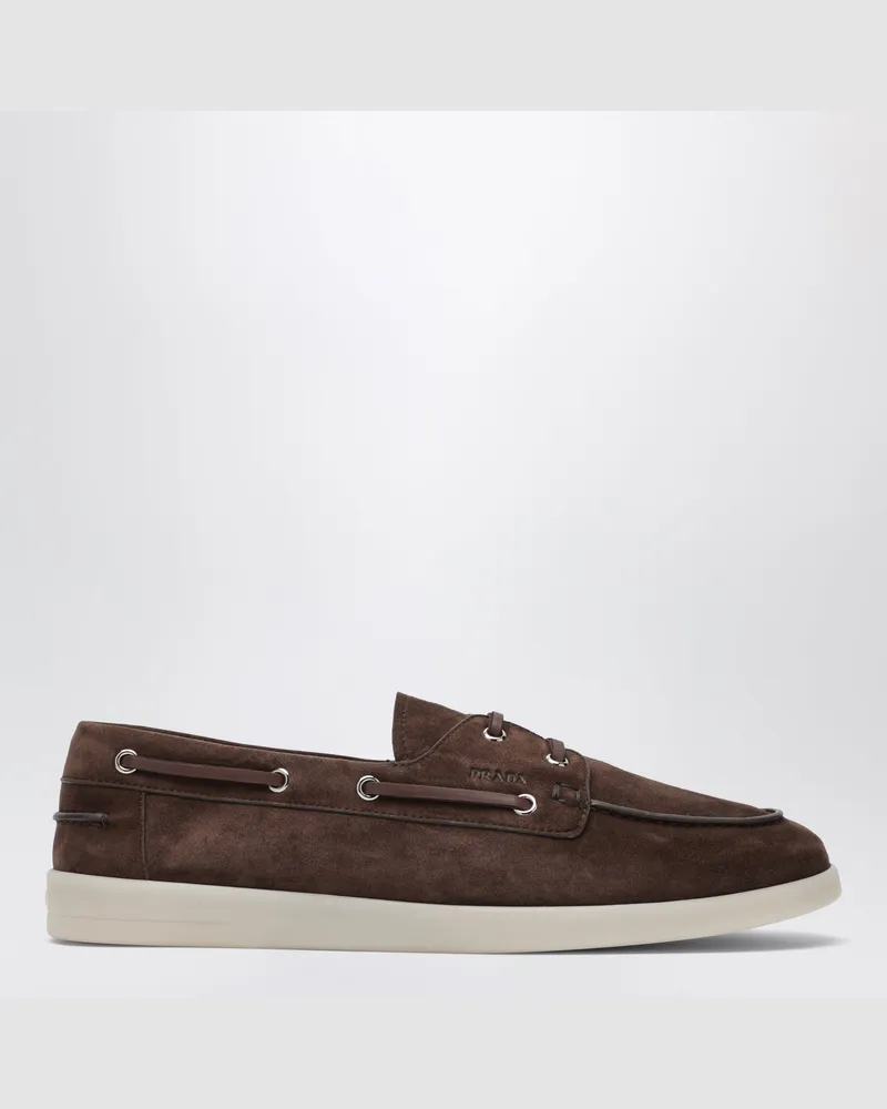 Prada Braune Bootsschuhe Aus Wildleder Brown