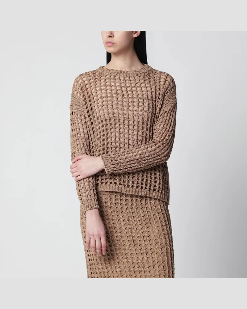 Max Mara Langarm-Netzpullover aus Baumwolle in Wüstensand Brown