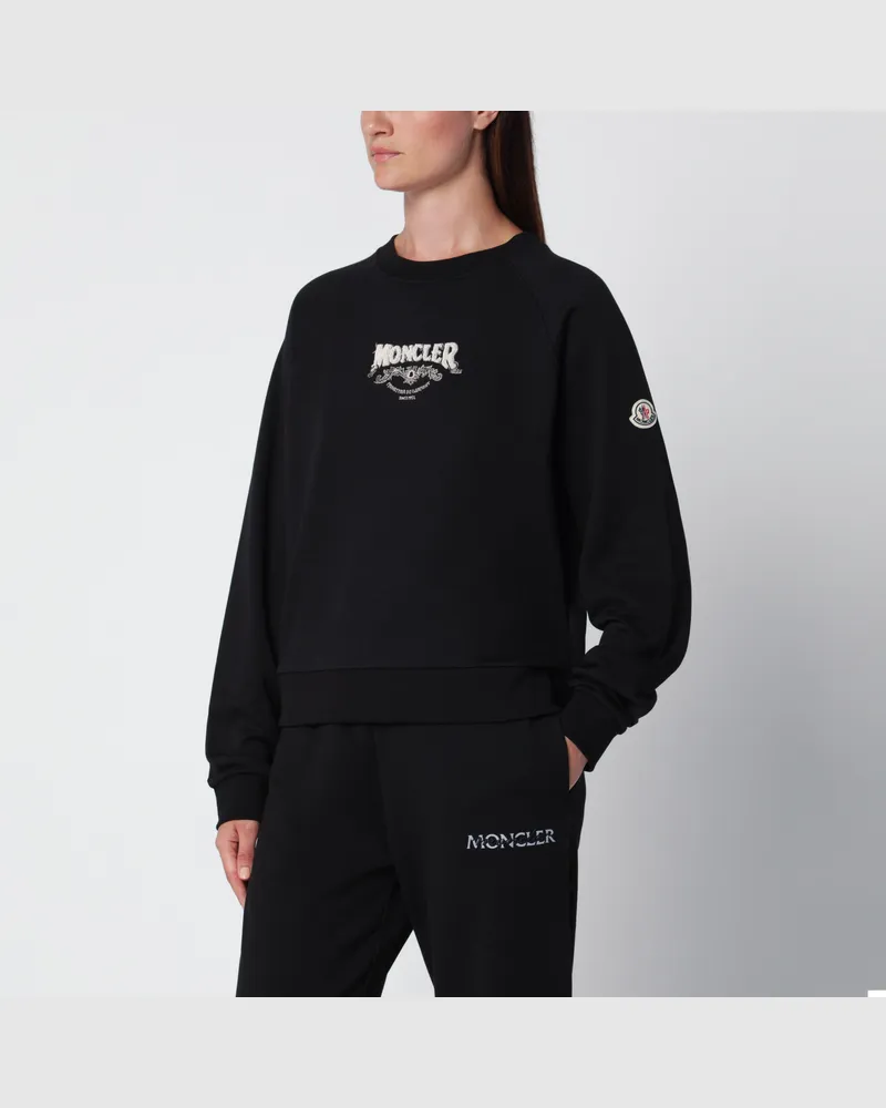 Moncler Schwarzes Sweatshirt mit Logo-Stickerei Black