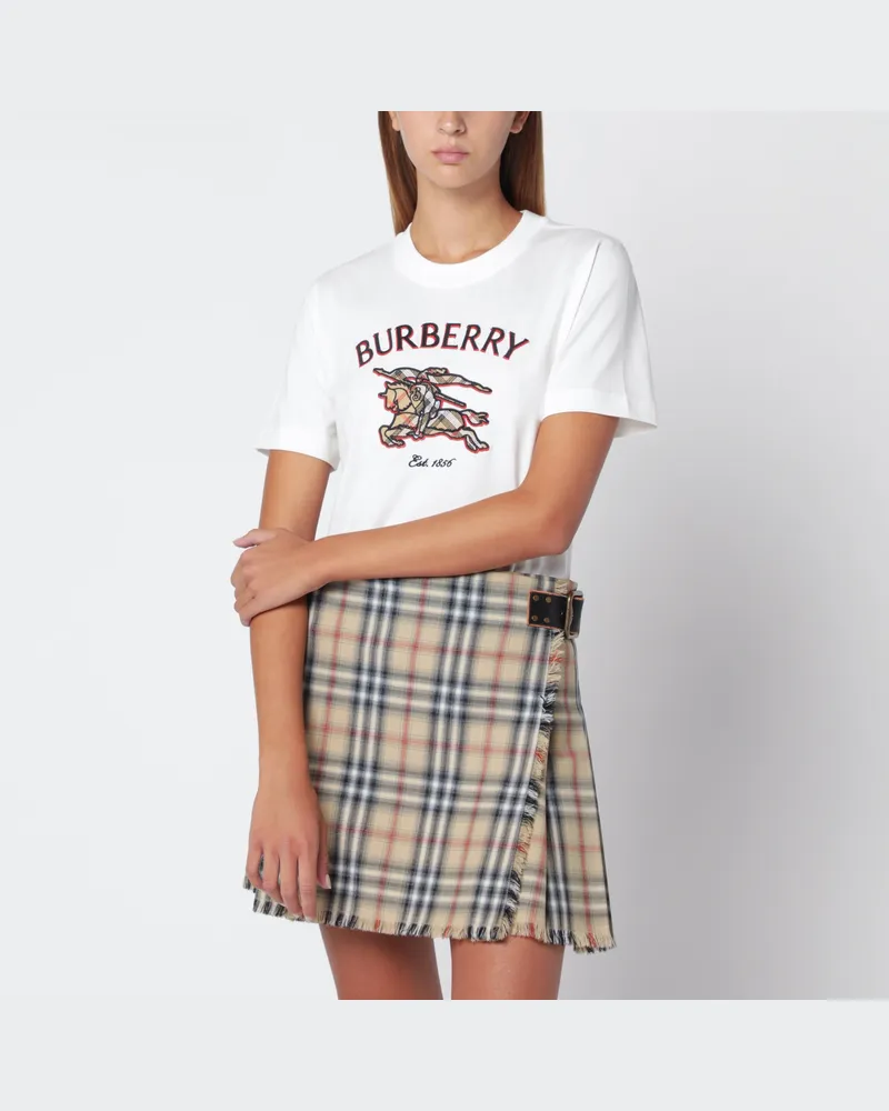 Burberry Rundhals-T-Shirt aus Baumwolle mit Knight Check White