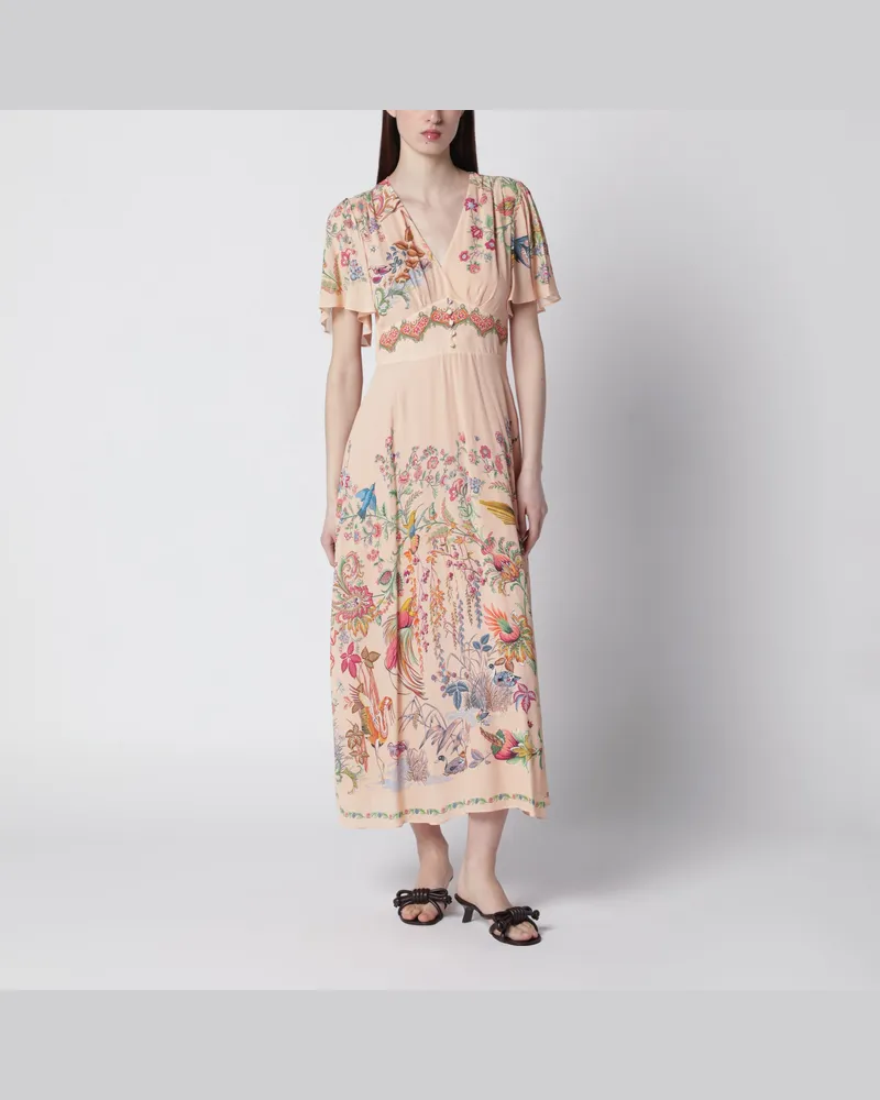 Etro Langes Kleid in Puderrosa mit floralem Print White