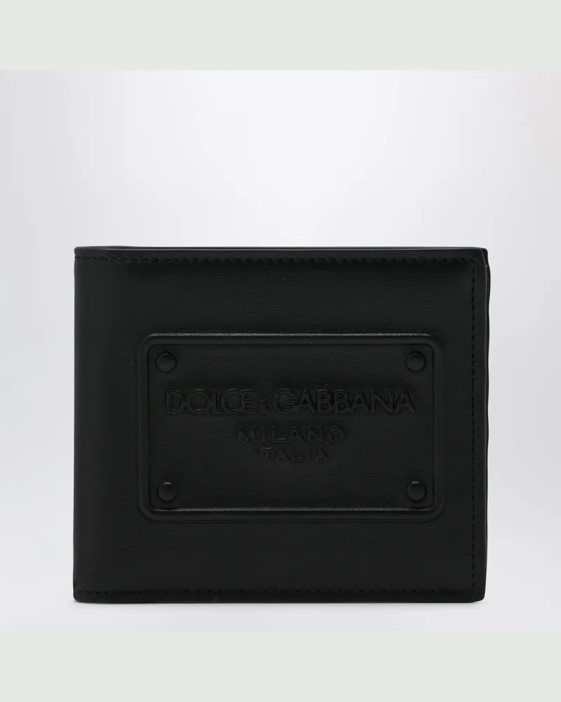 Dolce & Gabbana Schwarze Bi-Fold-Geldbörse mit geprägtem Logo Black