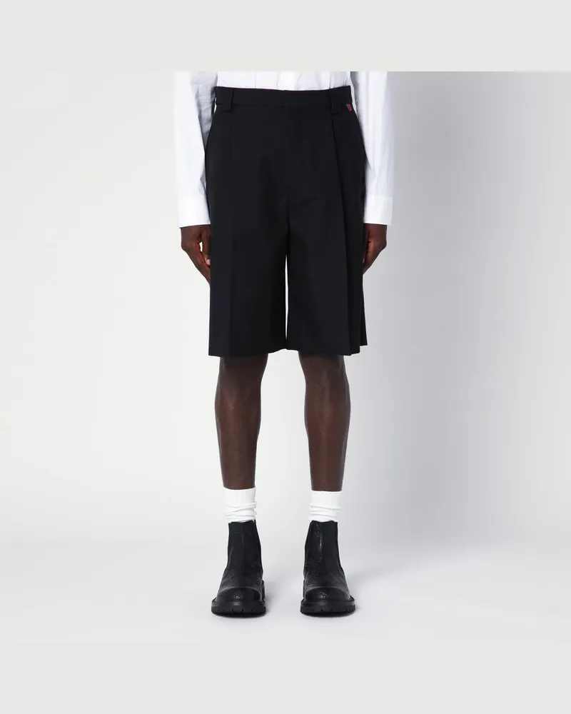 Gucci Schwarze Bermudashorts aus Wollgemisch mit Web-Detail Schwarz