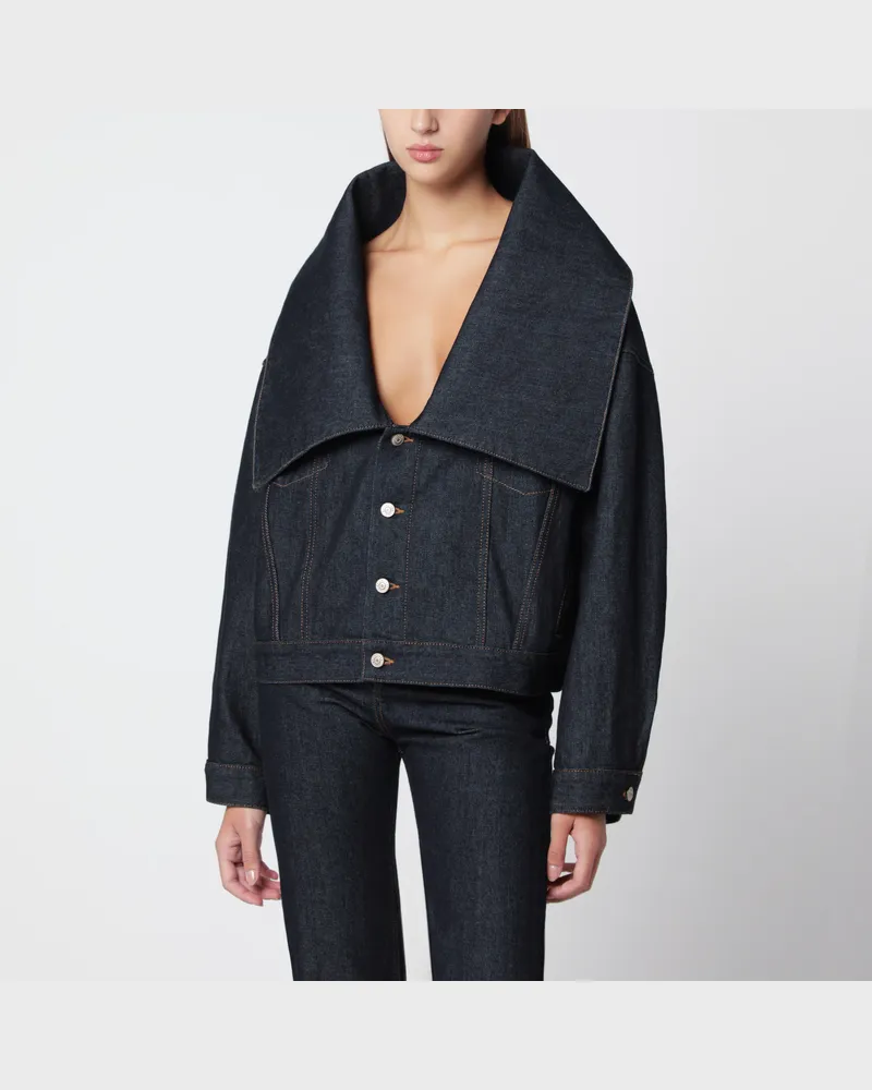 Balenciaga Indigoblaue Denimjacke mit weitem Ausschnitt Blue
