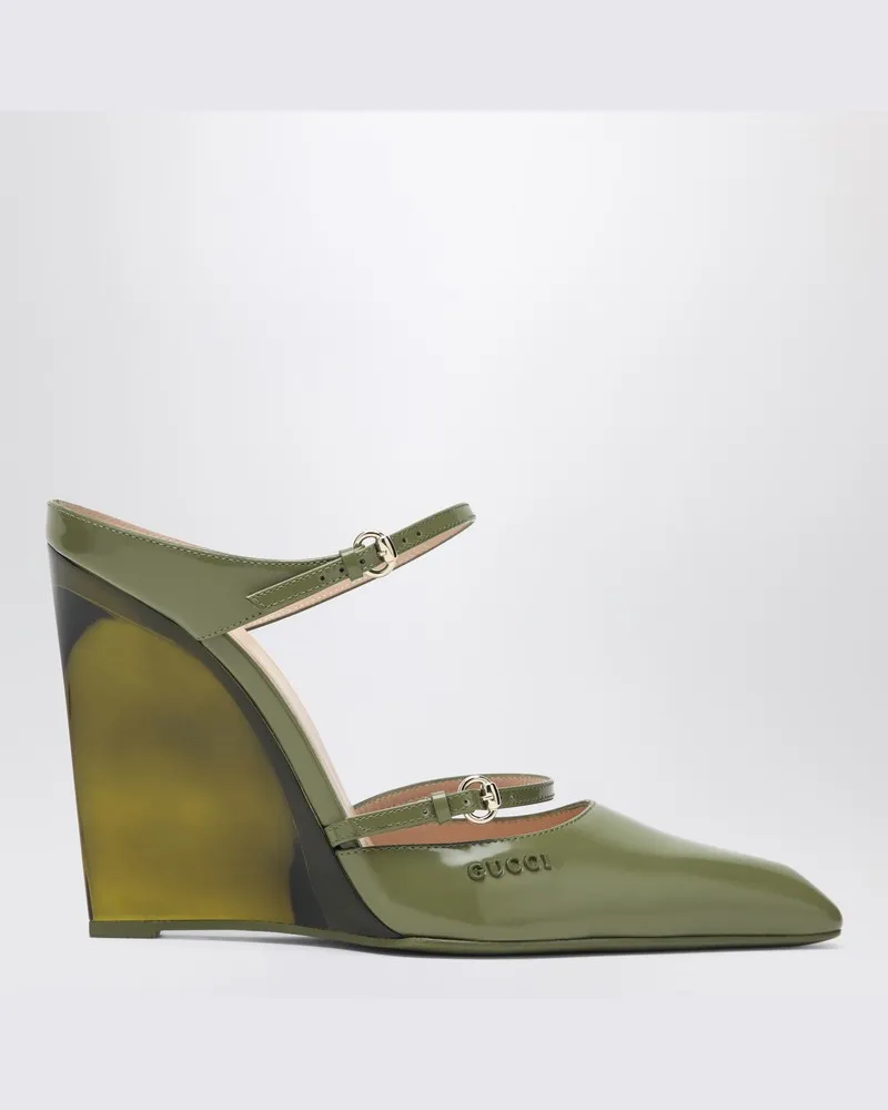Gucci Grüne Sabots mit transparentem Keilabsatz Grün