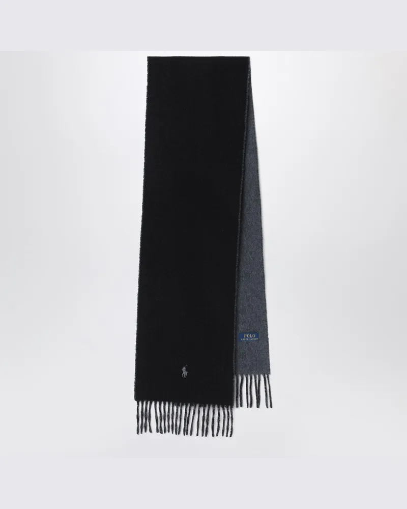 Ralph Lauren Schwarz/grauer Schal mit Logo-Stickerei Blau