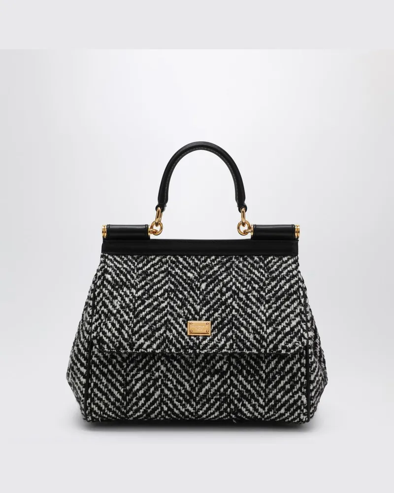 Dolce & Gabbana Chevron-Stoffhandtasche Sizilien mittel Weiß