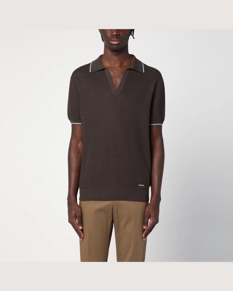 Prada Kurzärmliges Polo aus braunem Seidenmix Brown
