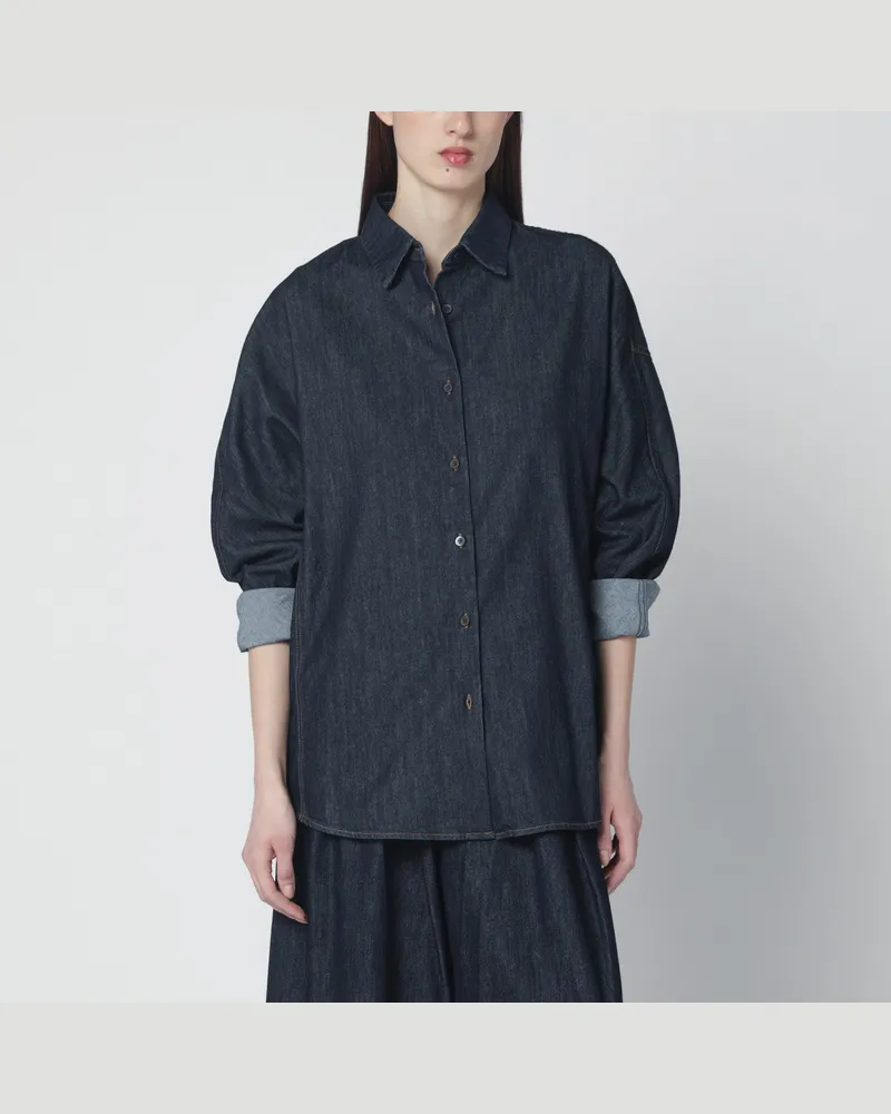 Dries van Noten Oversize-Hemd aus indigoblauem Denim Blue