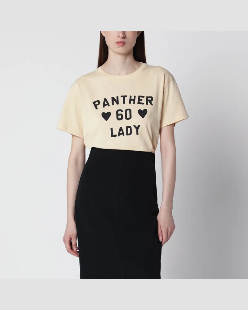 Valentino Garavani T-Shirt Panther Lady aus Baumwolljersey in Birke/Schwarz Beige