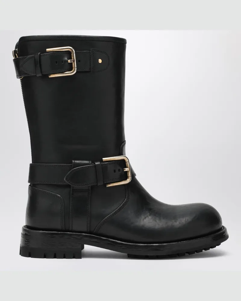 Dolce & Gabbana Schwarzer Lederstiefel mit Schnallen Black